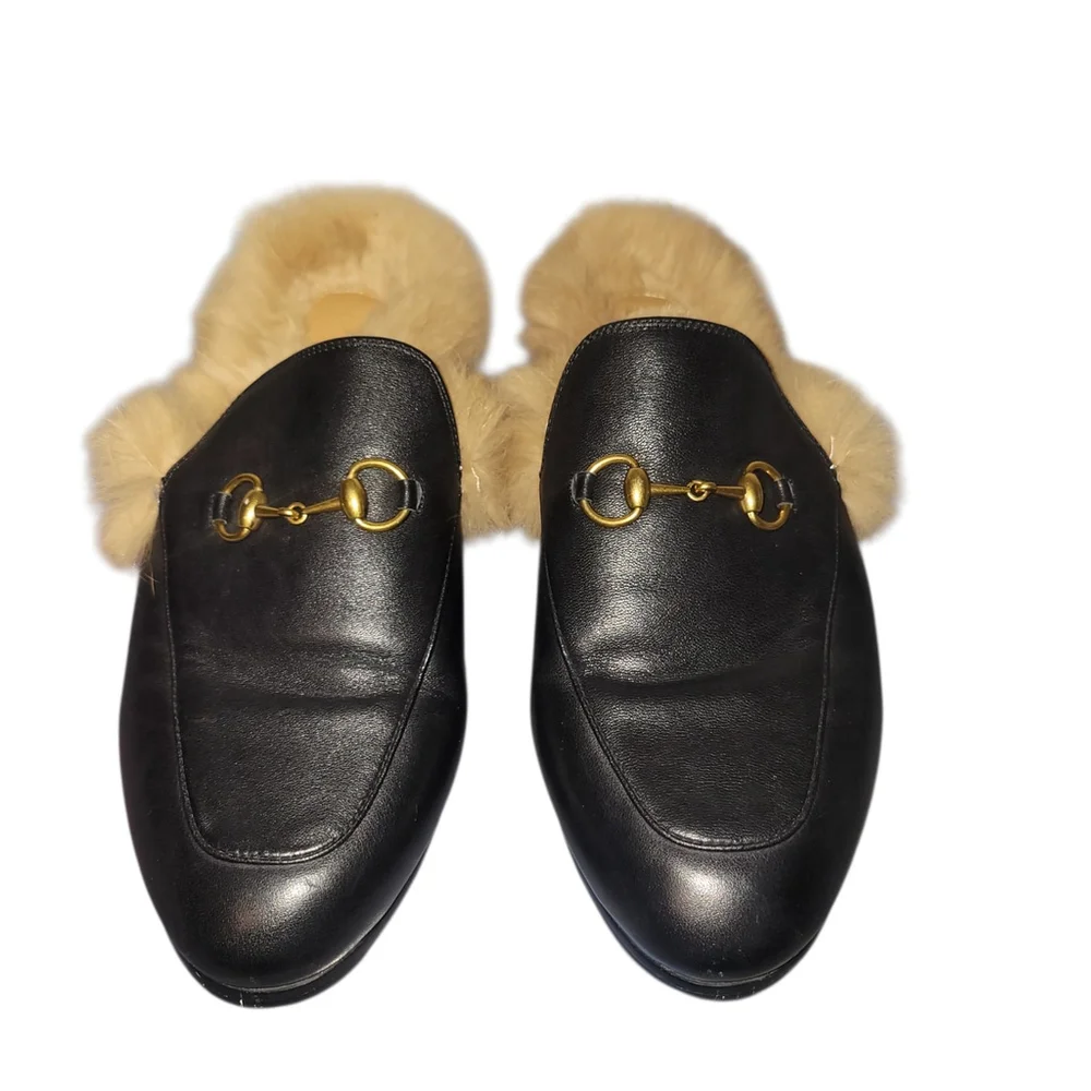 GUCCI Princetown Fur-Lined Open Back Genuine Leather Slipper Size 8US/39EU $1095 - Picture 3 of 10